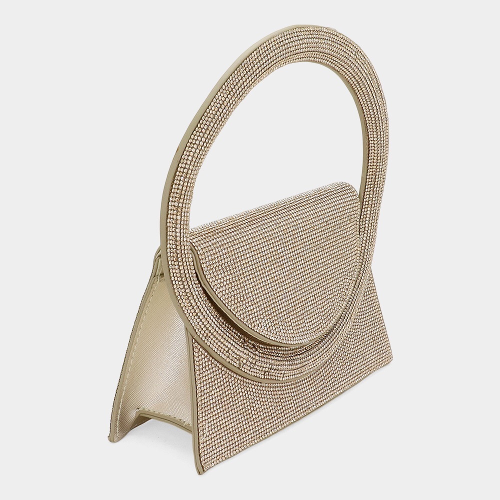 Glamorous Gold Rhinestone Top Handle Evening Bags w/Straps - Picture 2 of 5